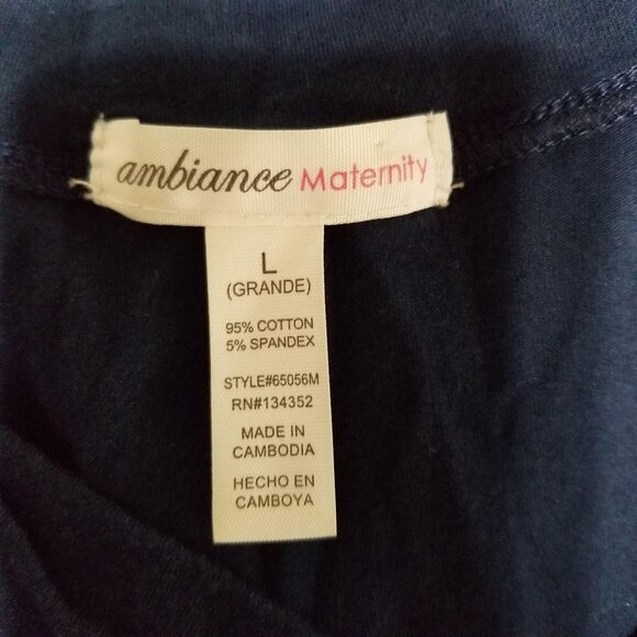 Ambiance Maternity Navy V-Neck Short Sleeve Maternity T-Shirt L Cotton Blend Str - Picture 3 of 3